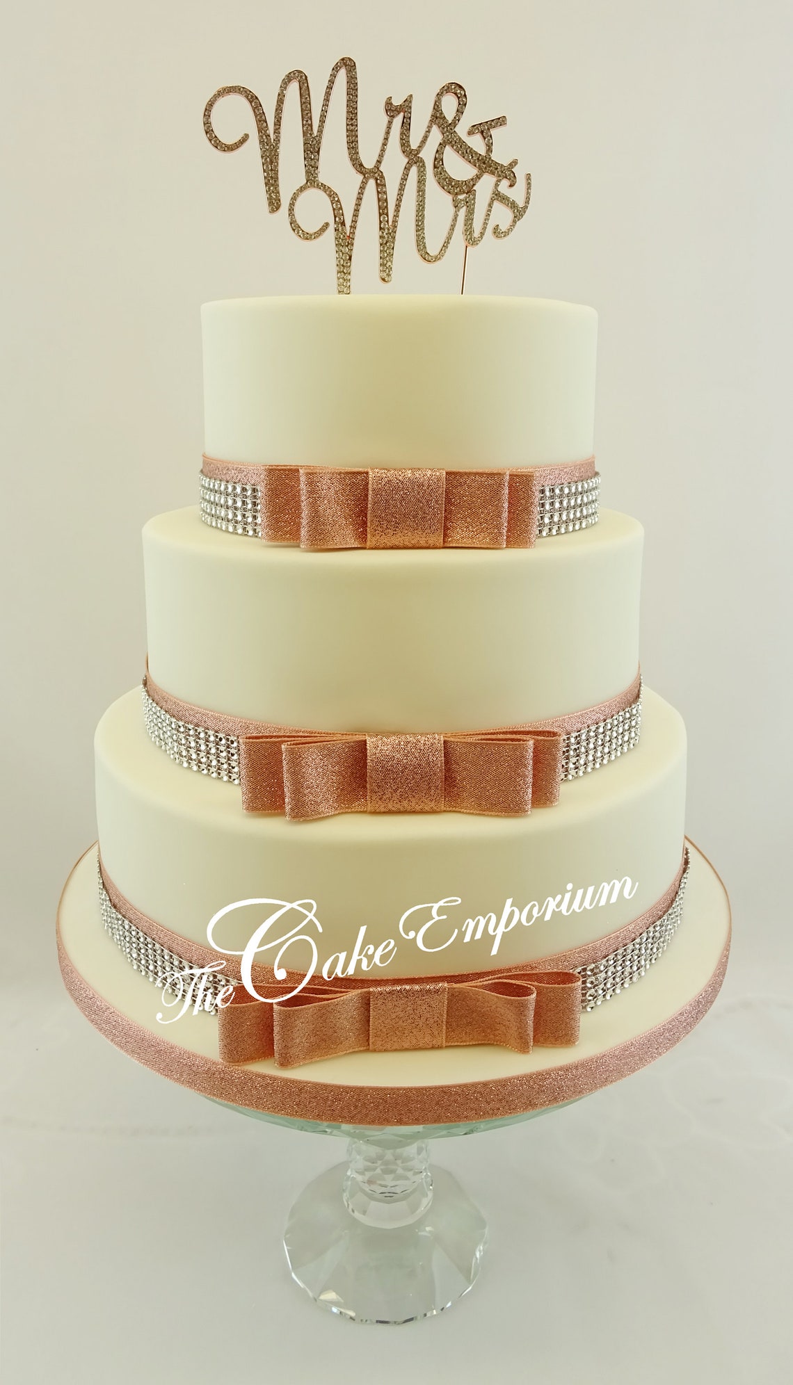 Rose Gold Wedding Cake Ribbon and Bow Sets With Cake Topper Etsy