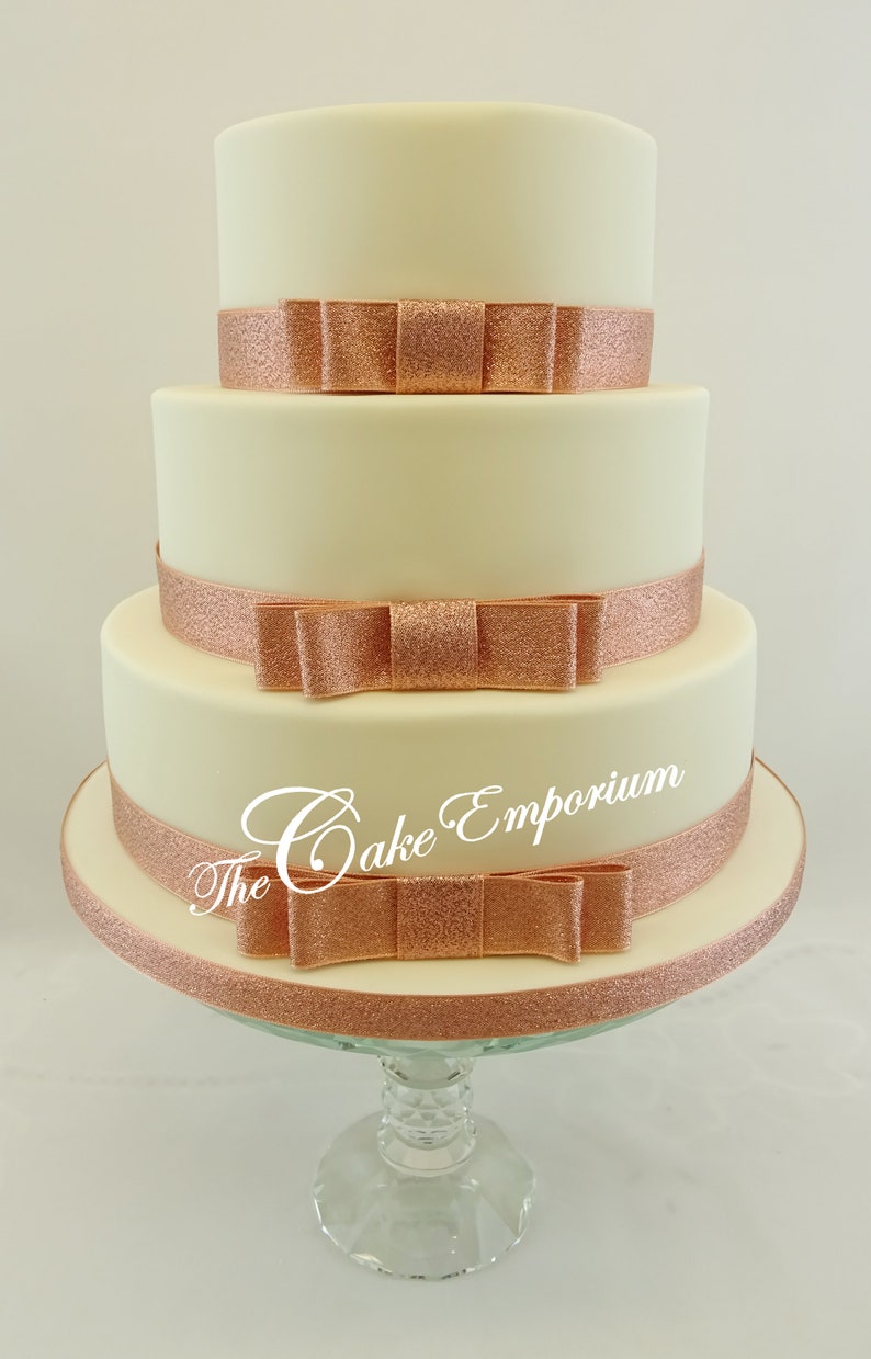 Rose Gold Wedding Cake Ribbon and Bow Sets With Cake Topper Etsy