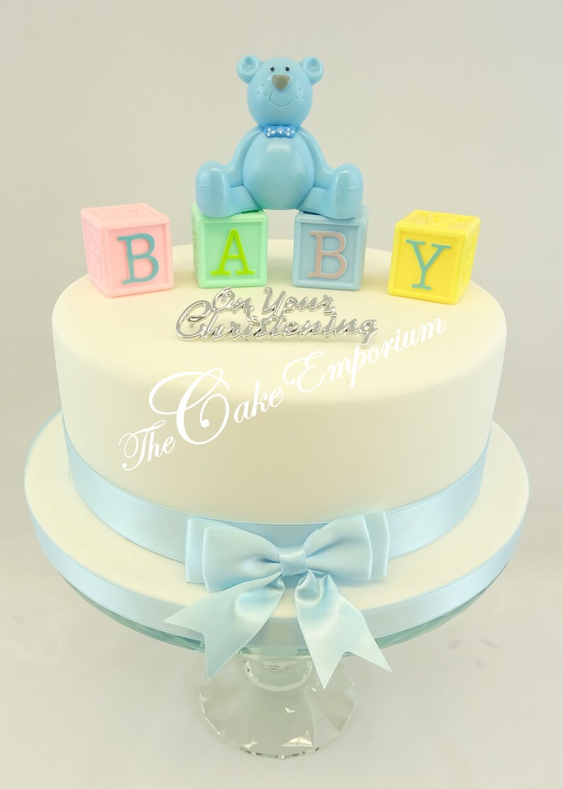 Christening Cake Topper Teddy Bear Building Blocks Motto - Etsy