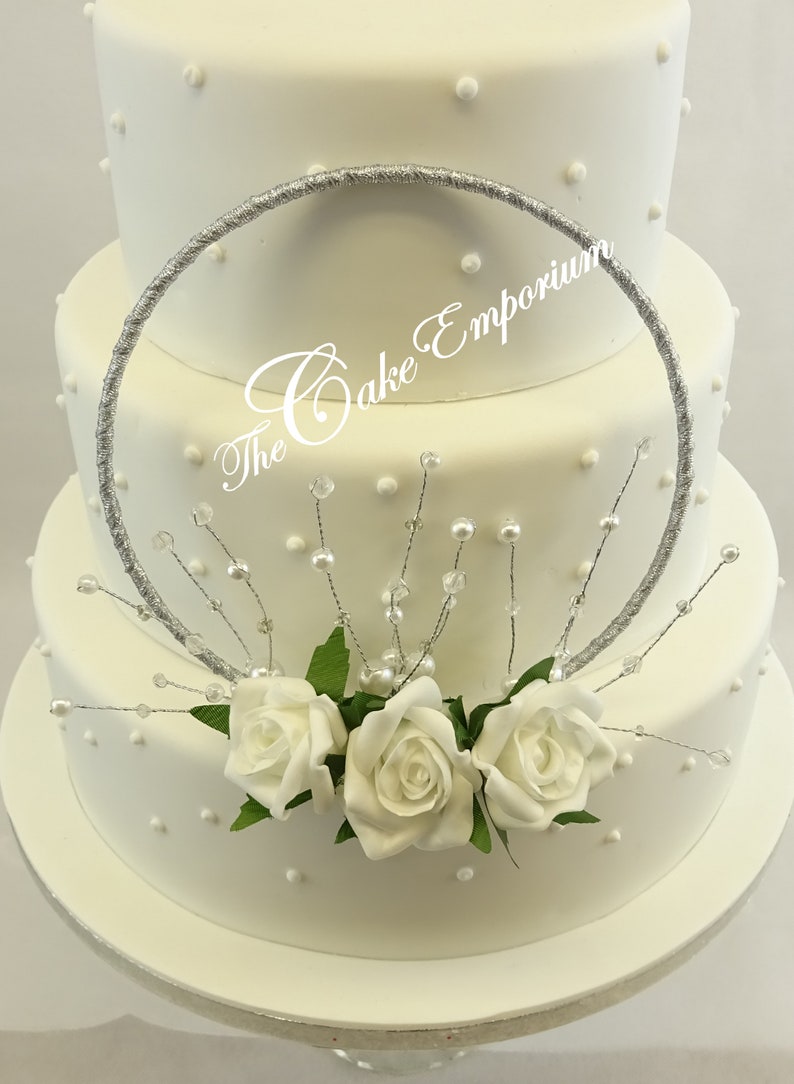 Wedding Cake Hoop topper foam flowers pearl & bead sprigs complete set or Hoop and Flowers only Bild 2