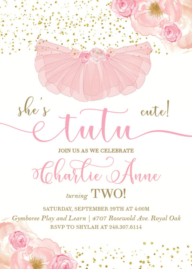 Tutu Cute Birthday Party Invitation Turning 2 Two Pink Etsy