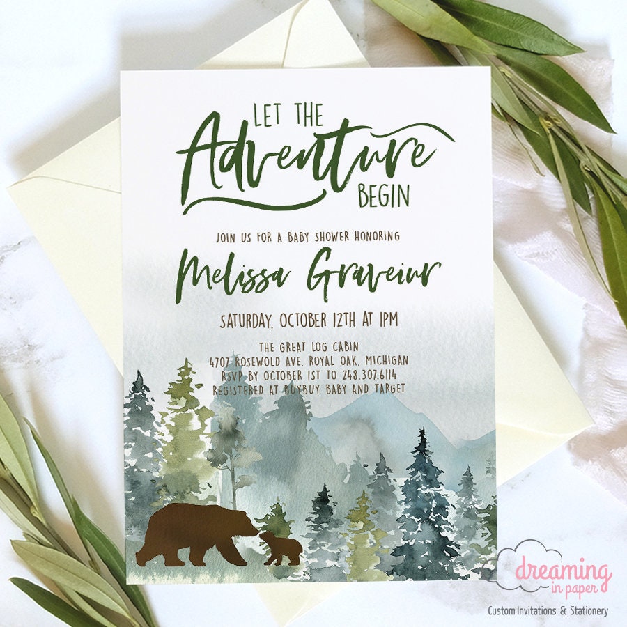 Paper & Party Supplies forest baby shower invitation Carmel printable