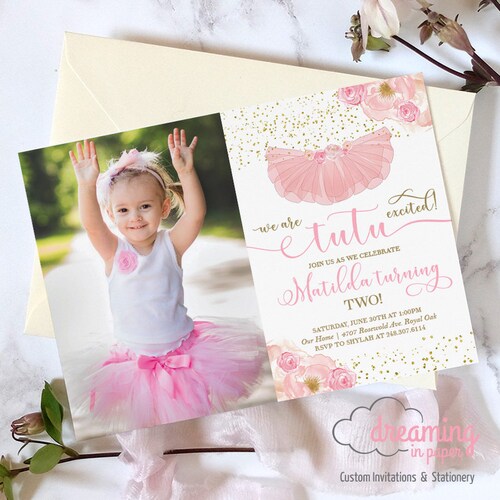 Tutu Cute Birthday Party Invitation Turning 2 Two Pink Etsy