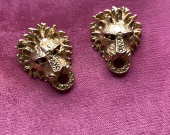 Pendientes de clip vintage con cabeza de león