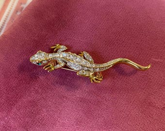 broche de lagarto con diamantes de imitación
