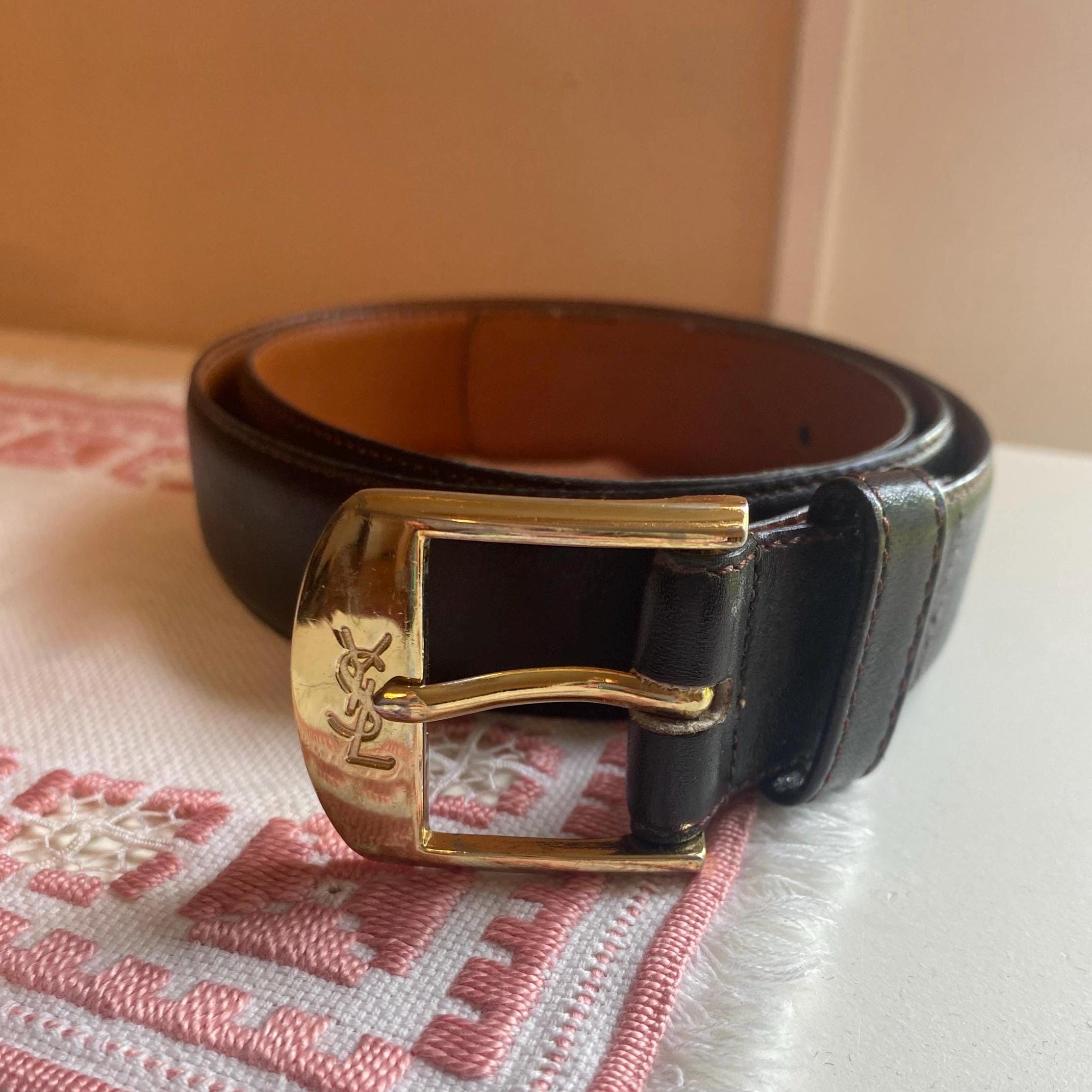 Vintage YSL Belt Tom Ford Era Saddle Leather Made France 40” Unisex Yves Saint Laurent Leather Belt Grey Metallic Buckle 95 cm main image 3