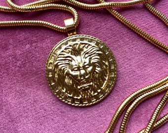 Vintage Lions face pendant necklace