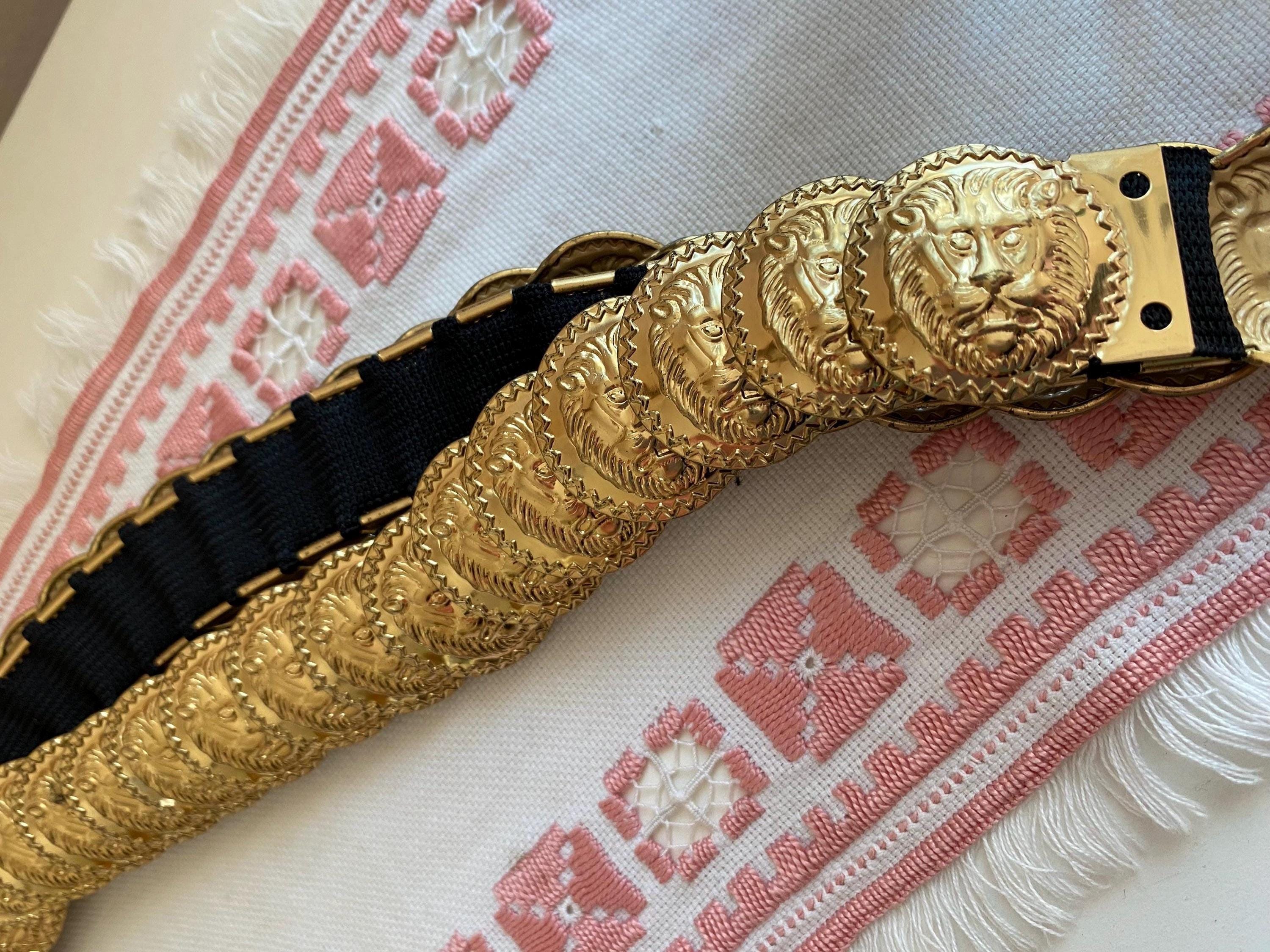 Unisex Elastic Belt W/ Gold Lion And Chains Women Gold Color Metal Chain Links Elastic Band Belt Hip  main image 3