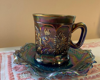 Northwood Electric blue dandelion carnival glass mug