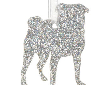 Glitter acrylic Pug Style B Christmas decoration - 11 colour choices