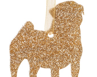 Glitter acrylic Pug Style A Christmas decoration - 11 colour choices