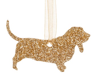 Glitter acrylic Bassett Hound Christmas decoration - 11 colour choices