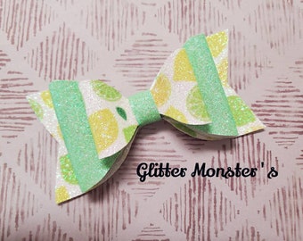 Lemon Lime  Hair Bow,Lime Hair Bows, Lemon Lime Headband,Glitter Lime Bow,Lime Bows, Leather Bows, Toddler Bows,Girls Hair Clips,Summer Bows