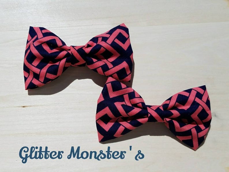 Boys Coral and Navy Bow Tie in Cotton, Ring Bearer Bow Tie, Groomsmen Bow Tie, Graduation Bow Tie, Clip on Bow Tie image 1