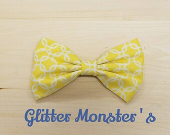 Boys Yellow Bow Tie, Yellow and White Cotton Bow Tie, Ring Bearer Bow Tie, Groomsmen Bow Tie, Summer Wedding Bow Tie, Sunday Best Bow Tie
