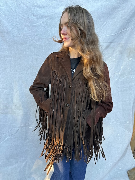 1970s Pioneer Wear Brown Suede Fringe Leather Jack