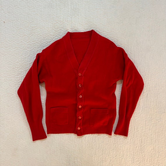 1960s Red Wool Cardigan S - image 1