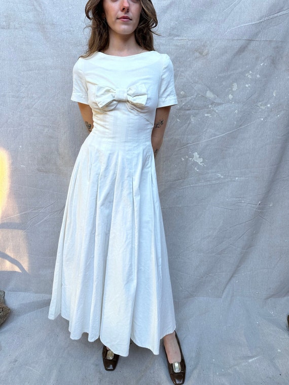 1950s Handmade White Velvet Dress