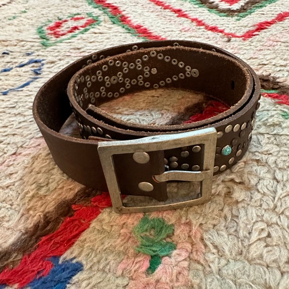 1970s Brown Leather Studded Belt With Turquoise S/M - Etsy
