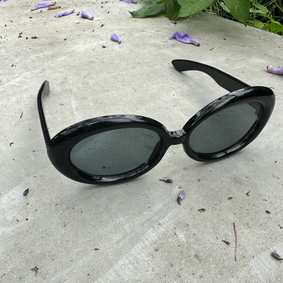 60s Jackie O Black Round Sunglasses - image 1