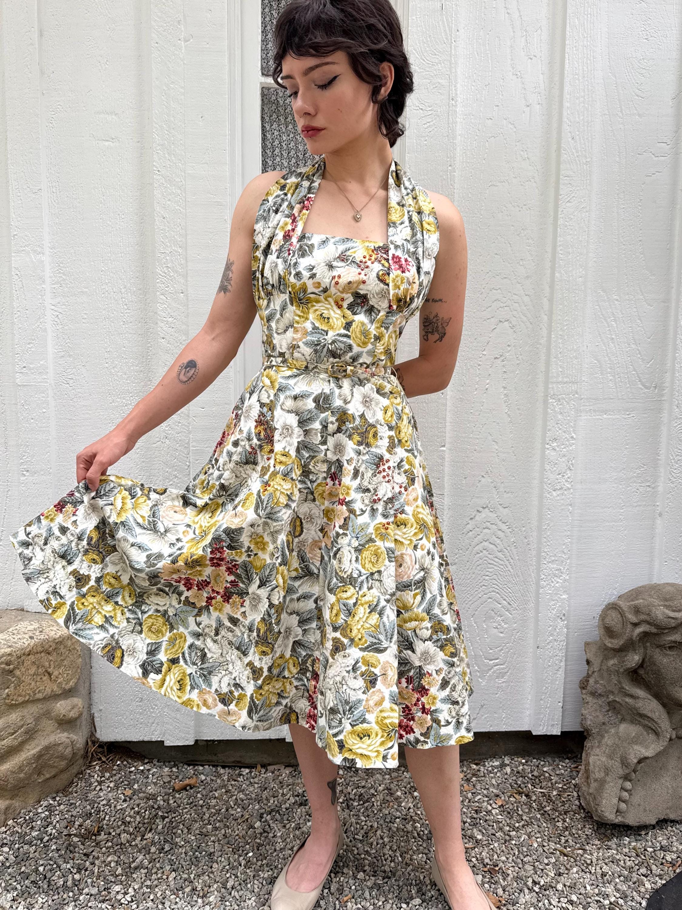 1950s Cotton Halter Dress - Etsy