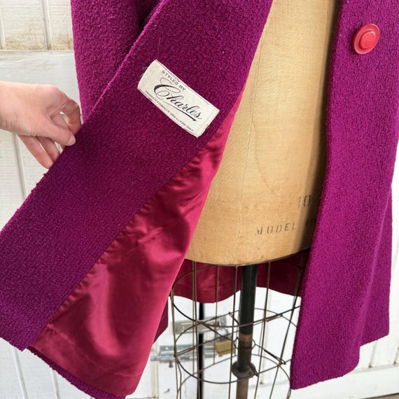 1950s Raspberry Styled by Charles Wool Tweed Bouc… - image 9