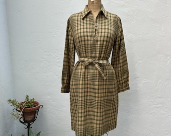 70s Donald Davies Plaid Wool Shirt Dress