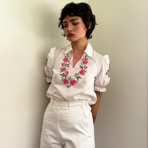 1970s Hungarian Folk Embroidered Peasant Blouse