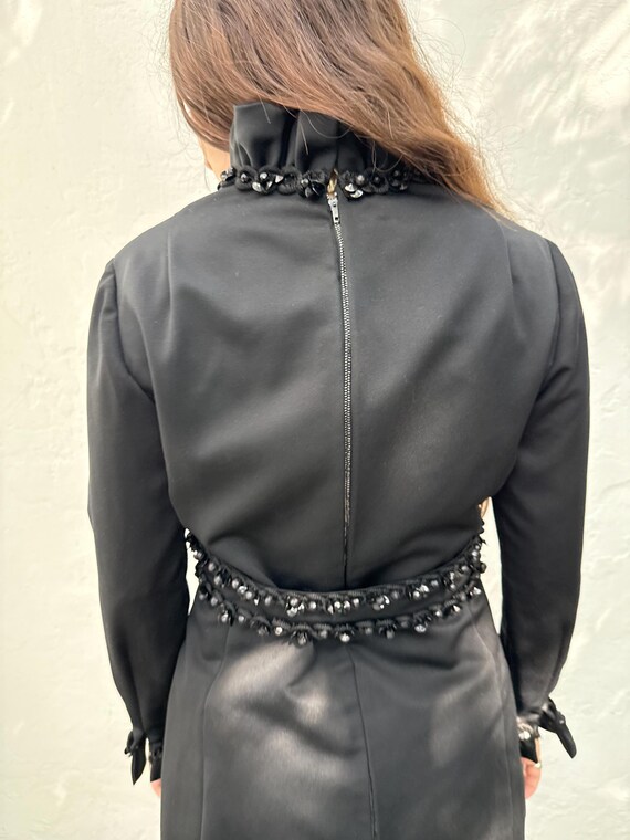 Vintage 1960s Black Satin Feathers Dress SMALL