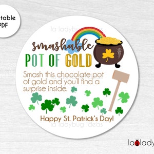 Breakable pot og fold tag. Breakable chocolate tag. Printable tags for breakable pot of gold. Happy St Patricks day. Instant Download