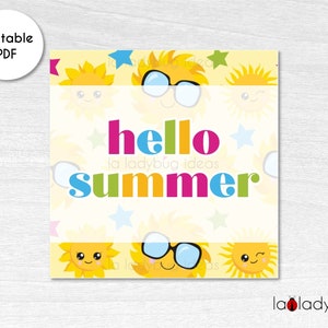 Hola tarjeta cuadrada de verano para galletas. Etiqueta imprimible de Cookie Square. Tarjeta de regalo de galletas digitales. Etiqueta de regalo de galletas de verano. Etiquetas imprimibles de verano.