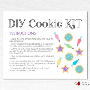 Printable card for DIY Cookie kit instructions. Printable Instructions card for DIY cookie kit. Cookie kit card. Cookie instructions card.