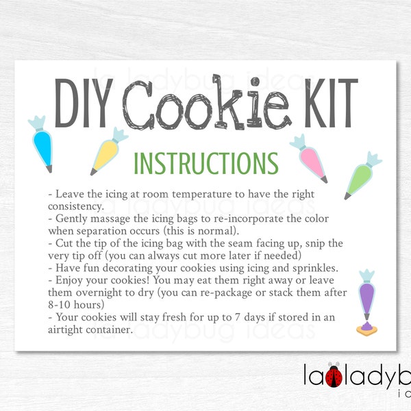 DIY Cookie kit instructions card. Editable template cookie card. Includes two templates. Printable cookie card. Cookie instructions card.