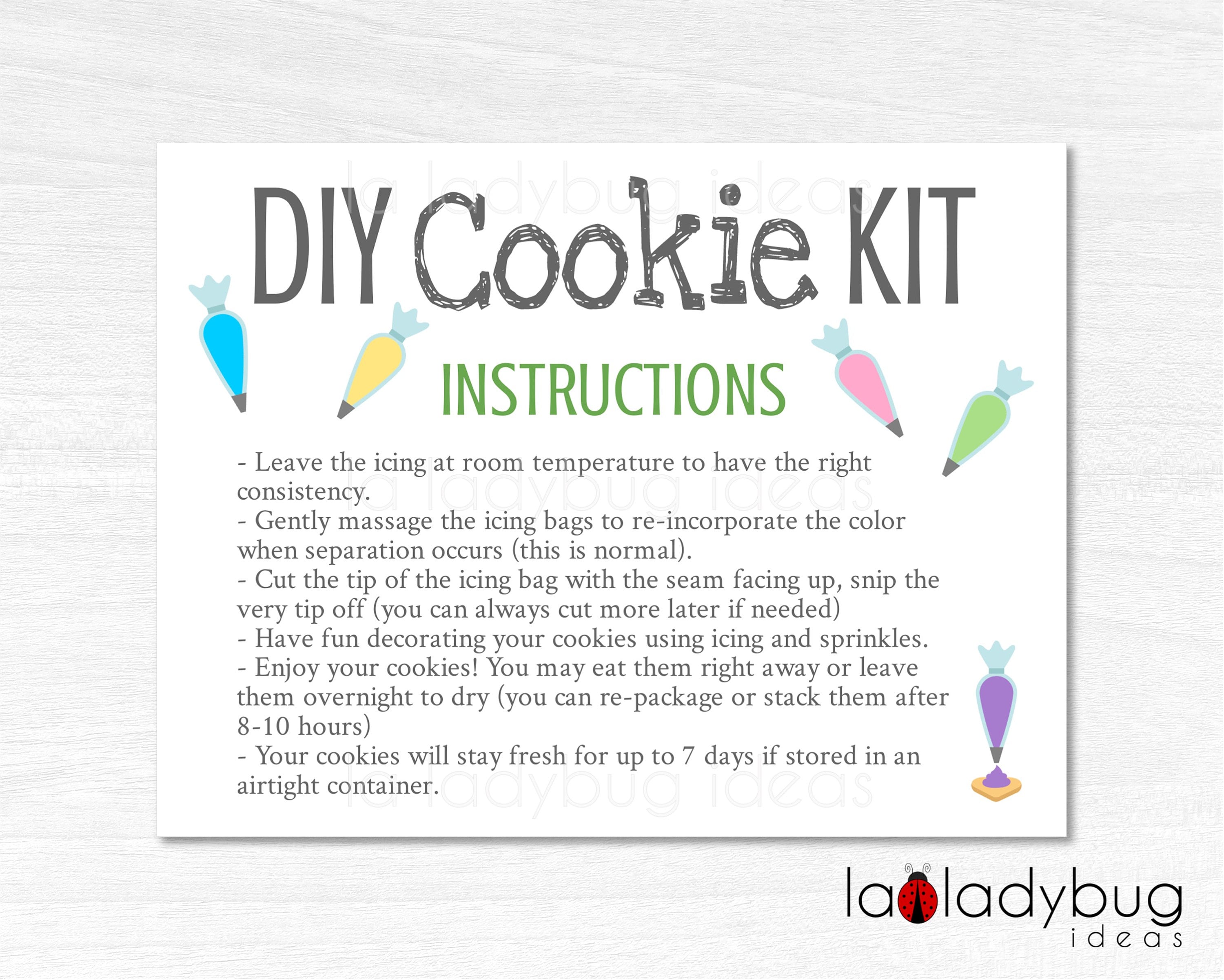 DIY Cookie Kit Instructions Card. Editable Template Cookie Etsy Canada