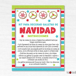 Instruções do kit de biscoitos DIY de Natal. Arquivo para impressão em espanhol. Instruções para kit de galletas de Navidad em espanhol.