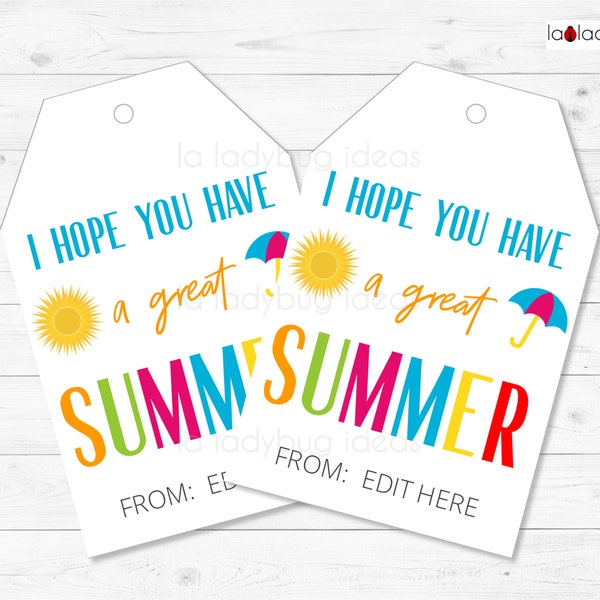 Summer gift tags. Editable and Printable gift tags for summer. Printable Summer gift cards. Easy to edit JPEG/PDF. Have a great summer tags.