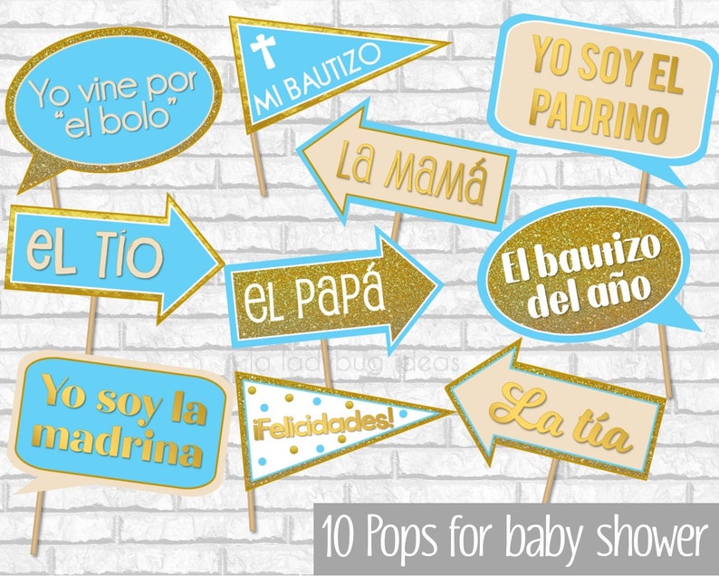 Baptism Photo Booth Props For Boy In Spanish Letreros Para Etsy