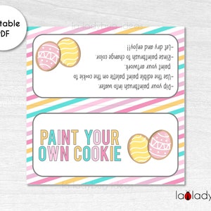 Paint your own cookie Bag topper. Easter Paint your own cookie directions card. Printable bag topper for Paint your own cookie treats. 4&quot;x4&quot;