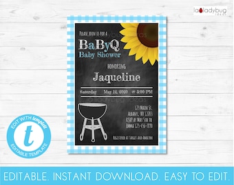 Blue BaByQ Baby Shower Invitation: Editable BBQ Template (Digital Download)