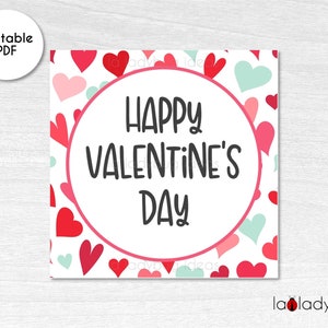 Valentijnsdag cadeaulabel. Digitale koekjestraktatiekaart. Valentijn cookie-tags. Afdrukbare Cookie Square-tag. Afdrukbare Valentijnsdag tag.