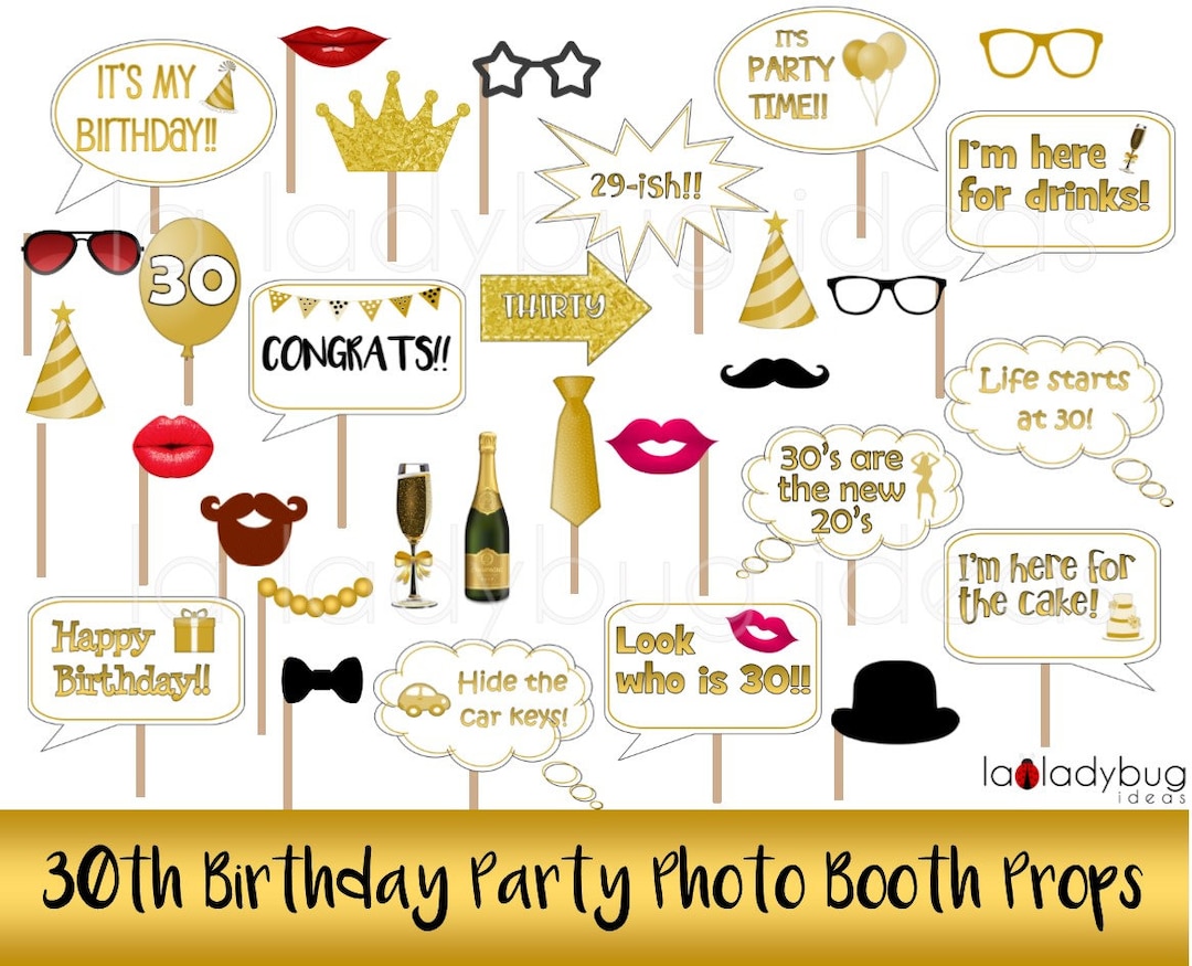 30th Birthday Party Photo Booth Props. Printable. DIY 30th Birthday ...