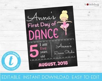 Editable First day of Dance sign. Printable First day of dance. Editable and printable sign. Instant download. Easy to edit PDF/JPEG