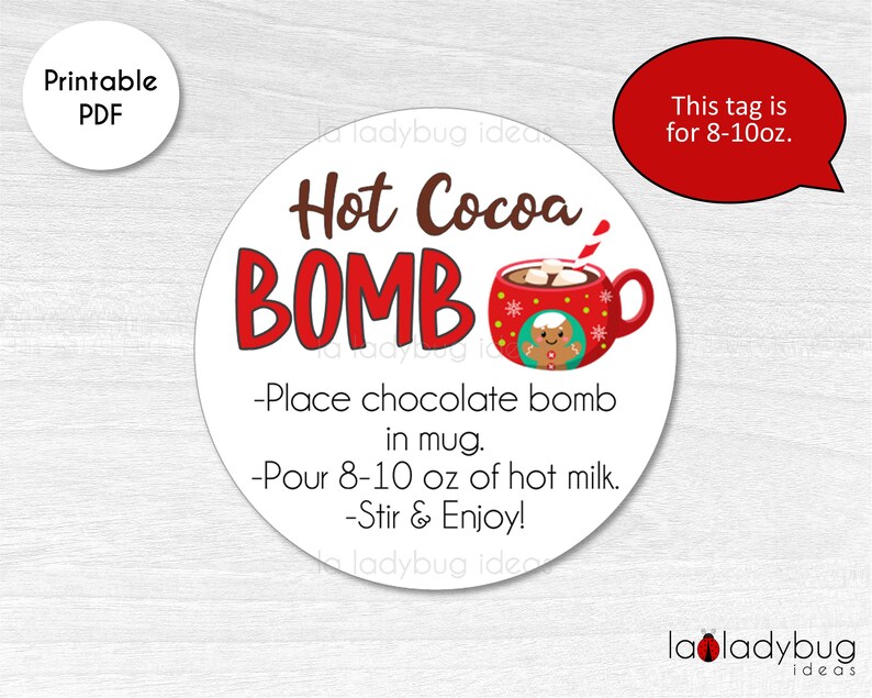 Hot Cocoa Bomb tags 8-10oz. Hot cocoa bomb instructions card. | Etsy