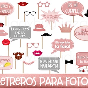 Letreros para fotos de fiesta. Archivo PDF para imprimir. Spanische Fotobox Fiesta. Fiesta Foto Requisiten auf Spanisch. Carteles para selfie.