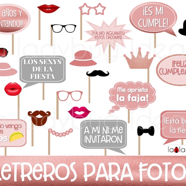 Letreros para fotos de fiesta. Archivo PDF para imprimir. Spanish photo booth Fiesta. Fiesta photo props in Spanish. Carteles para selfie.