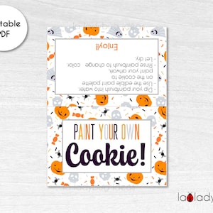 Halloween Paint your own cookie Bag topper. Paint your own cookie directions card. Printable bag topper for Paint your own cookie treats.