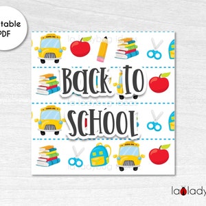 Afdrukbare Cookie Square-tag. Terug naar school vierkante kaart voor koekjes. Digitale koekjestraktatiekaart. Welkom terug cookie-cadeaulabel. Schooltraktaties