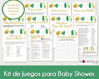 Spanish Baby Shower Games, Gold Safari Theme (PDF)