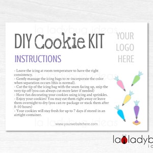 DIY Cookie kit instructions card. Editable template cookie card. Includes two templates. Printable cookie card. Cookie instructions card.