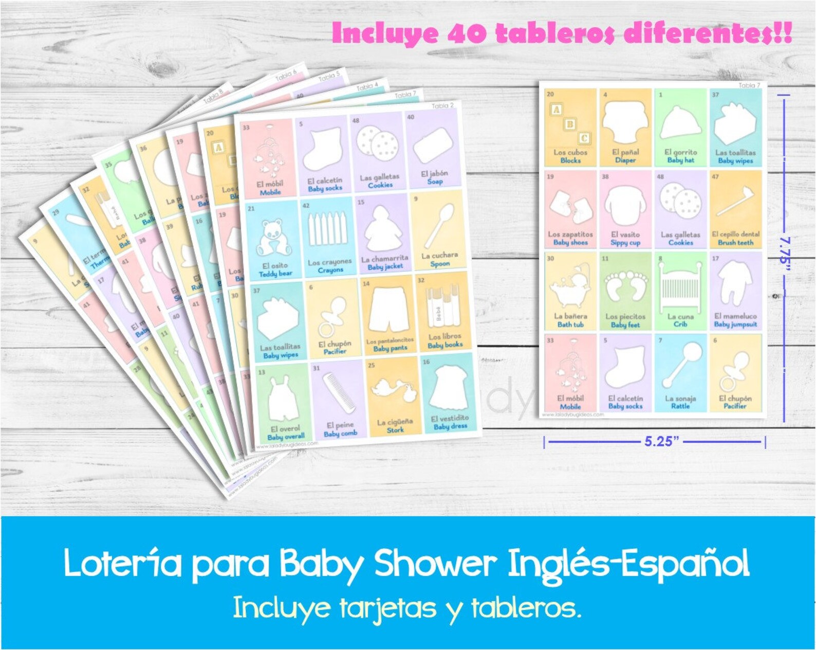 Lotería para Baby Shower Ingles y Español. Juego para baby Etsy México